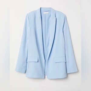 H&M - Pale Blue Open front Long Blazer. Size: 0 - pit to pit is 17"